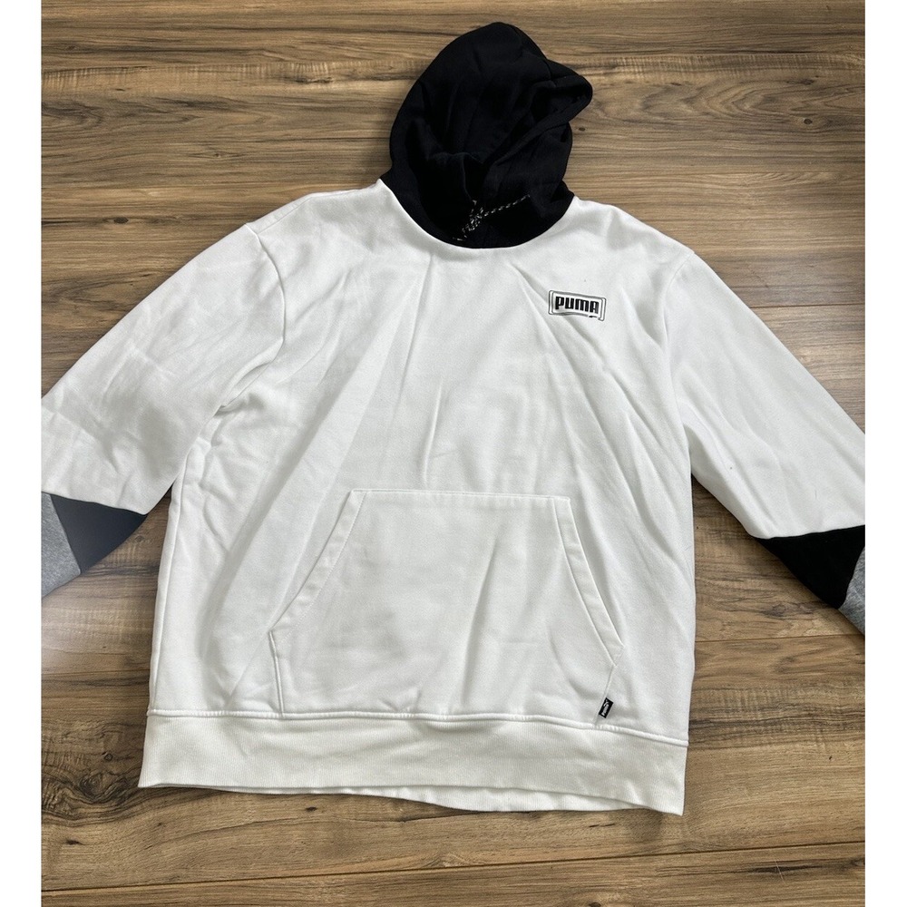 Puma Men's Pullover Hooded Sweater Size XL White With Black